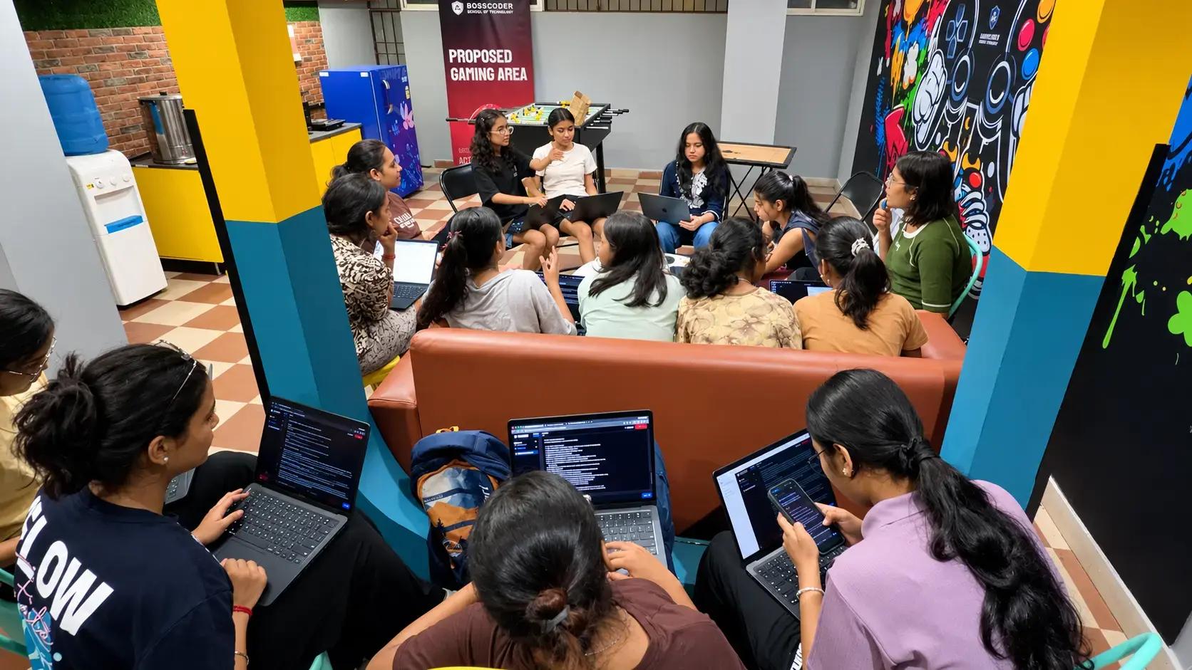 Students coding at the BST Protothon hostel hackathon