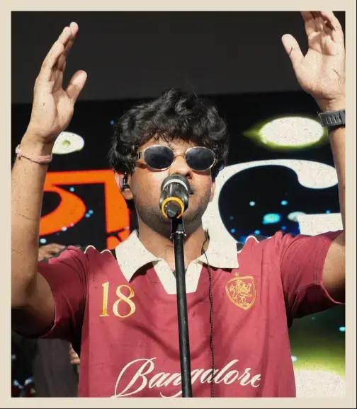 Anvay performing on stage at orientation week